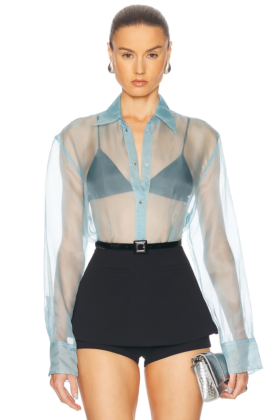 Image 1 of David Koma Organza Overshirt in Blue