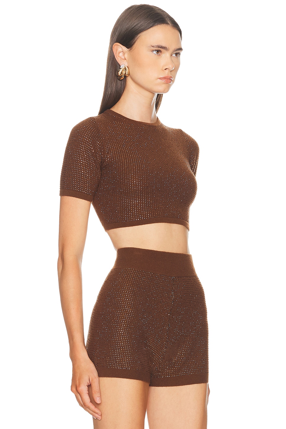 David Koma Rhinestone Embroidered Crop Top In Brown