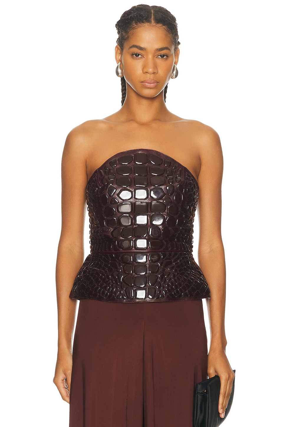 Image 1 of David Koma Croc Enamel Embroidered Top in Burgundy