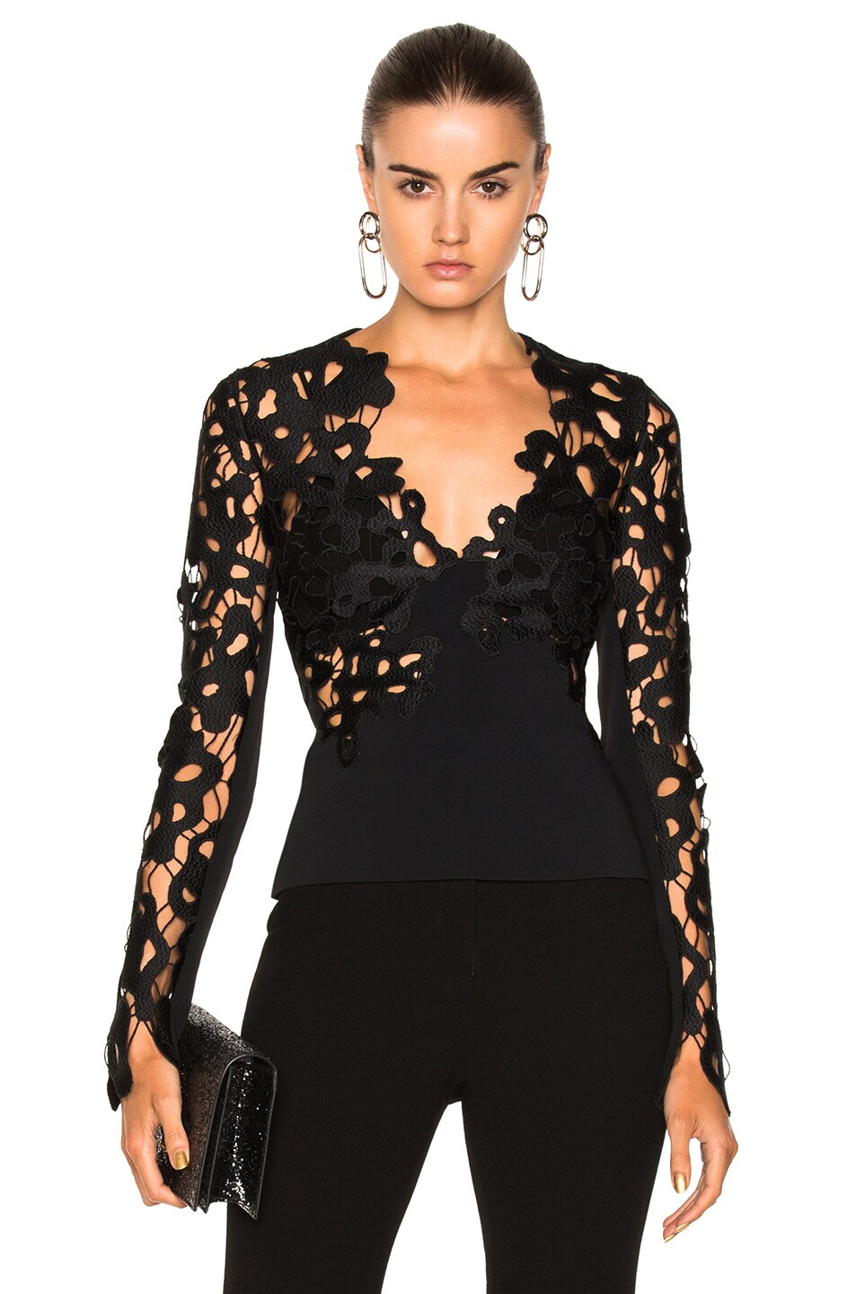Image 1 of David Koma Lace Long Sleeve Top in Black
