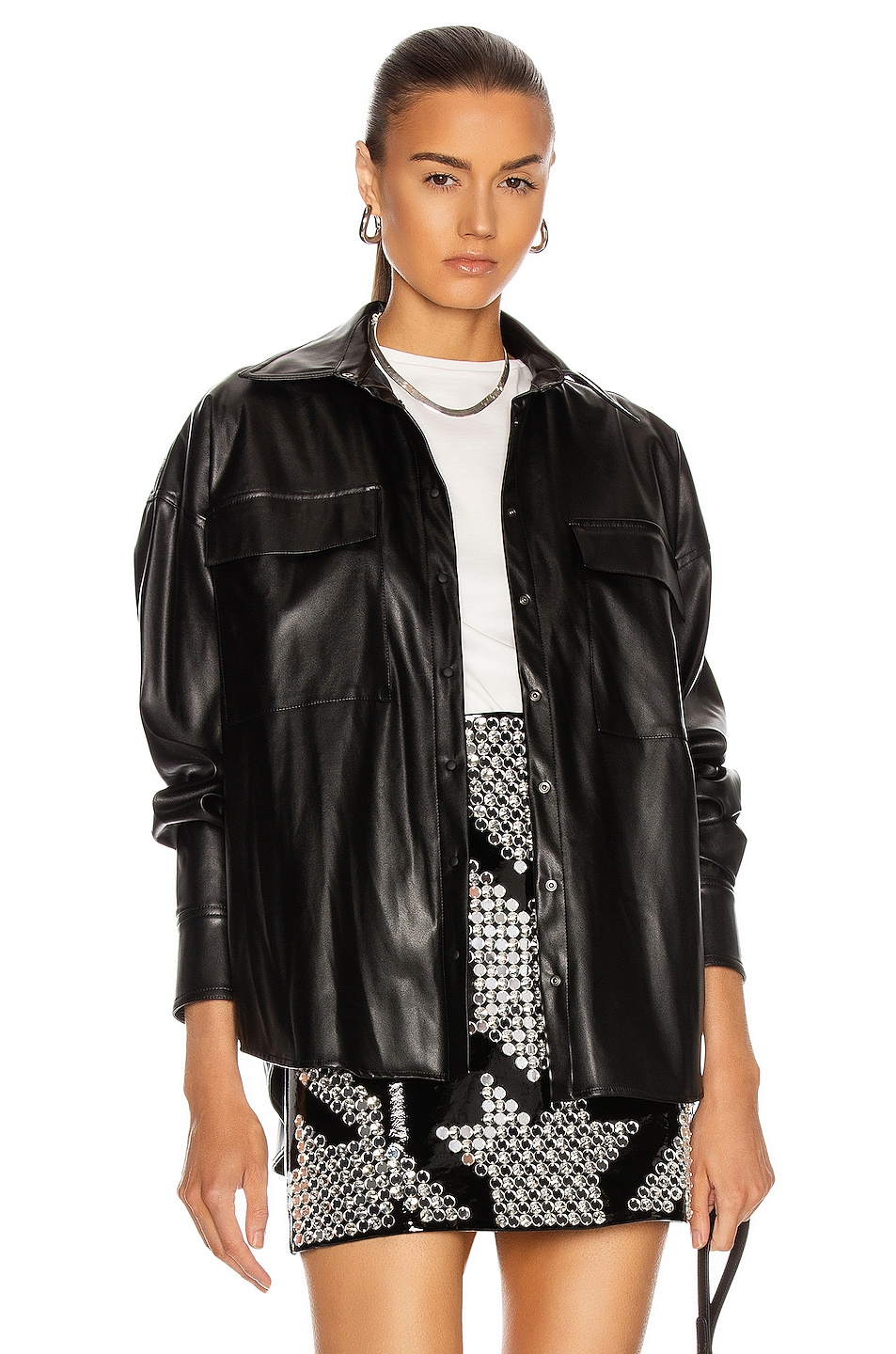 Image 1 of David Koma Faux Leather Oversized Shirt in Black