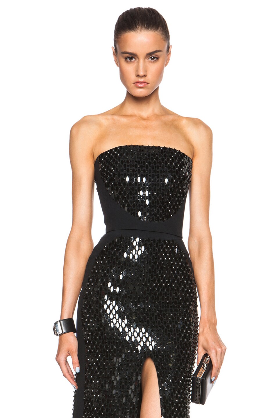 Image 1 of David Koma Mirror & Crystals Embroidered Bustier in Black