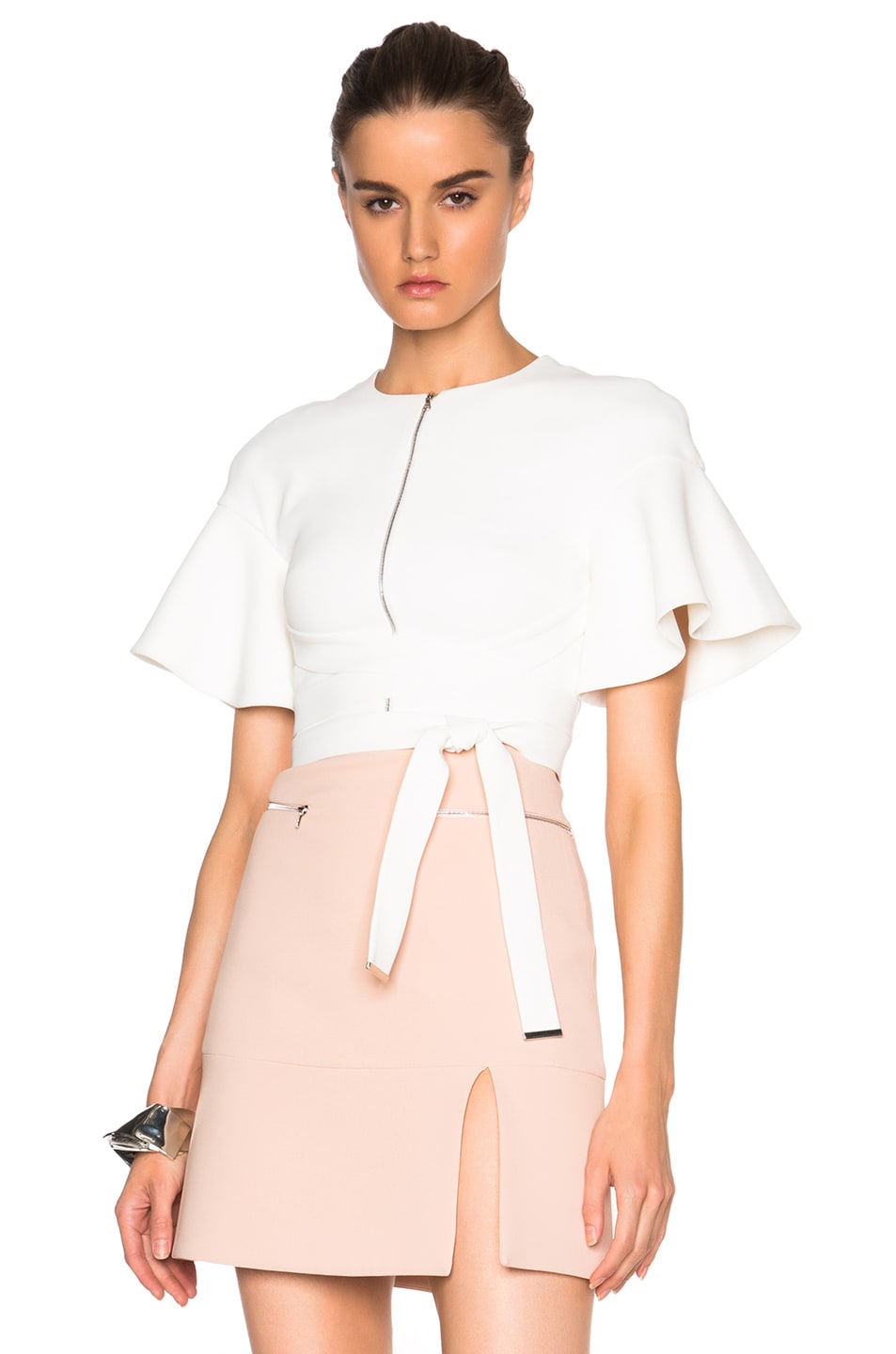 Image 1 of David Koma Flounce Sleeve Crop Top in White