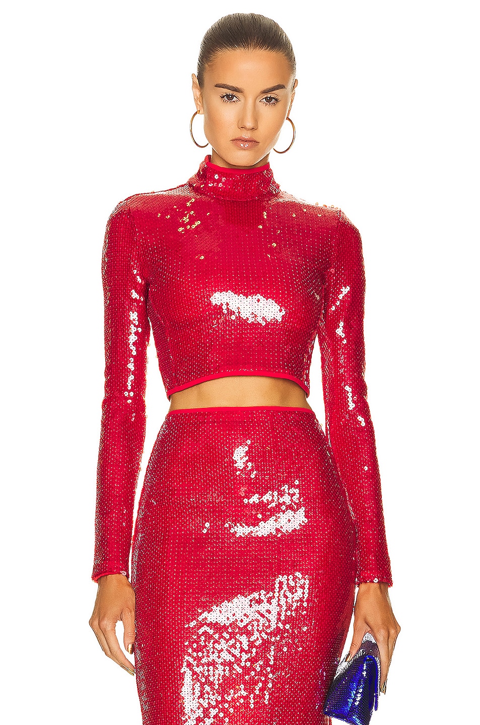 David Koma Sequin Long Sleeve Top in Red | FWRD