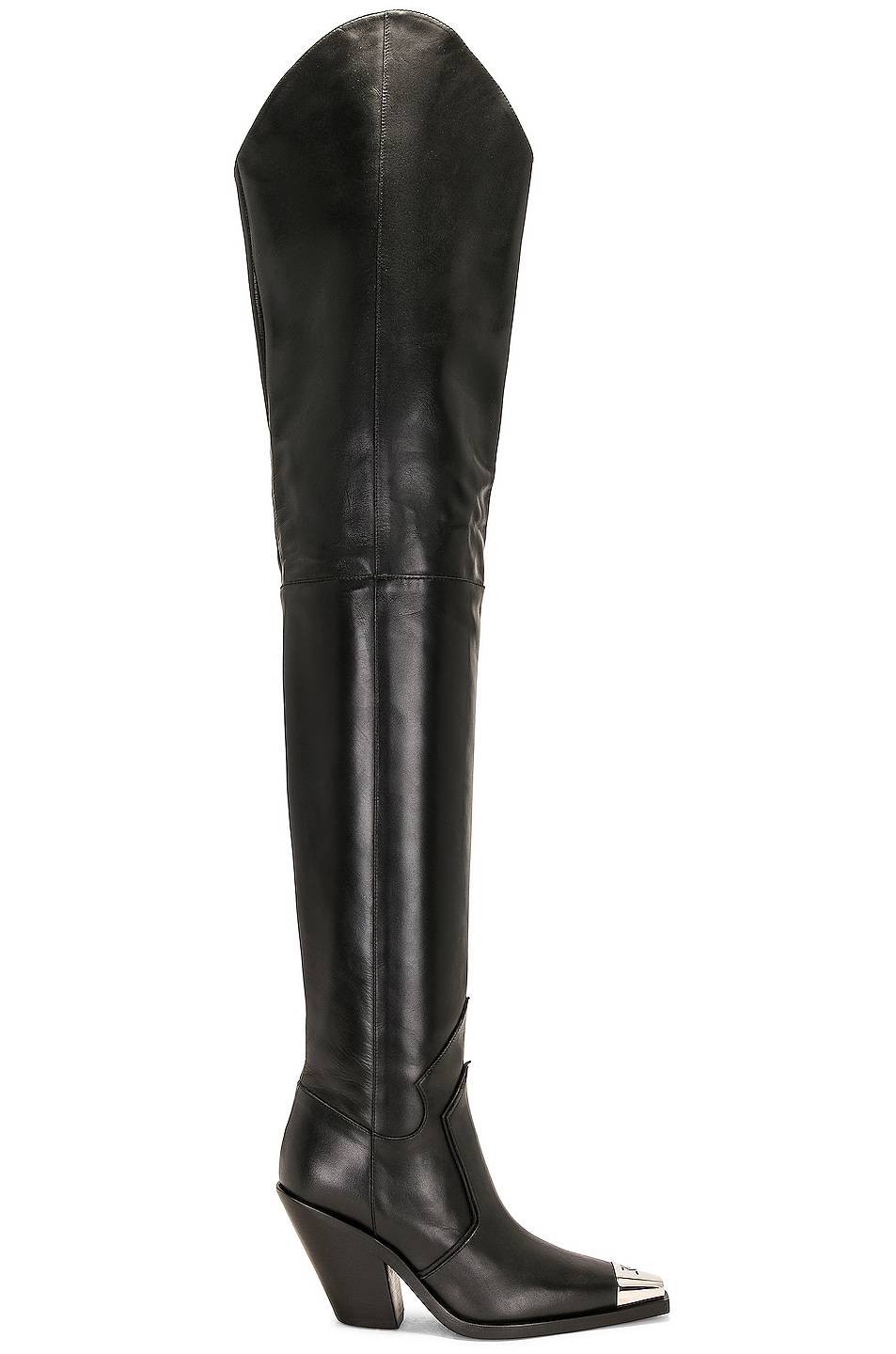 Image 1 of David Koma Metal Nose Over the Knee Cowboy Boots in Black