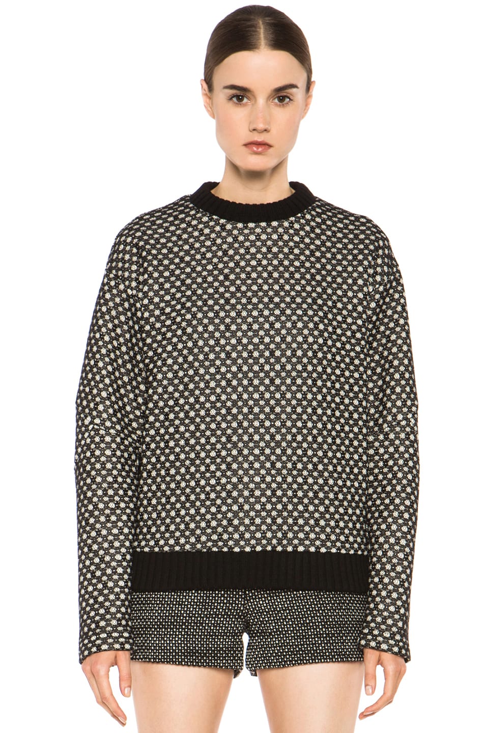 Image 1 of Derek Lam Bonded Lace Knit Pullover in Black & White