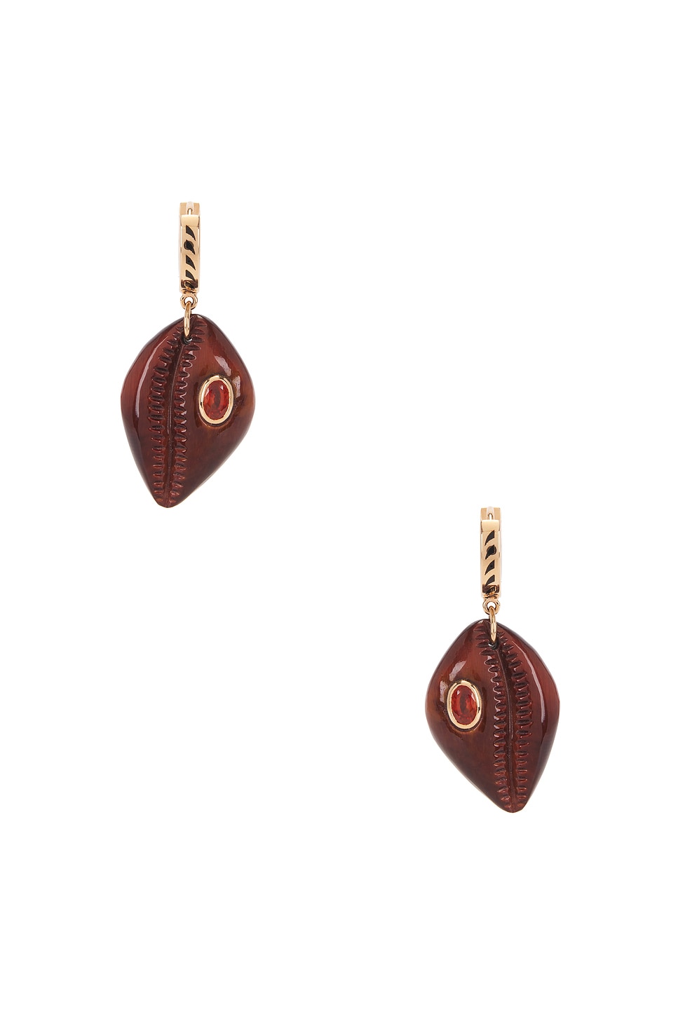 Image 1 of DEZSO BY SARA BELTRÁN Classic Carved Cowry Earrings in Red Tiger Eye