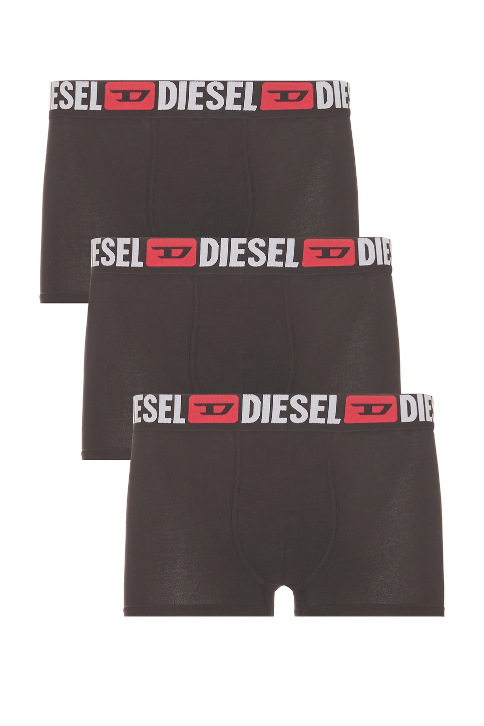 Image 1 of Diesel Three-pack Of All Over Logo Waist Boxers in Solid & Black