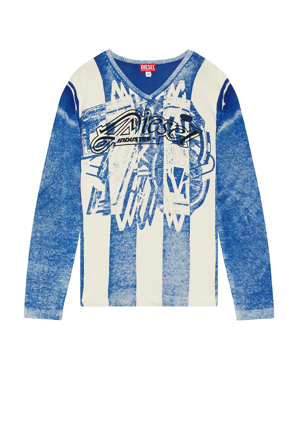 Diesel Oliba Stripe-print V-neck Sweater In Blue