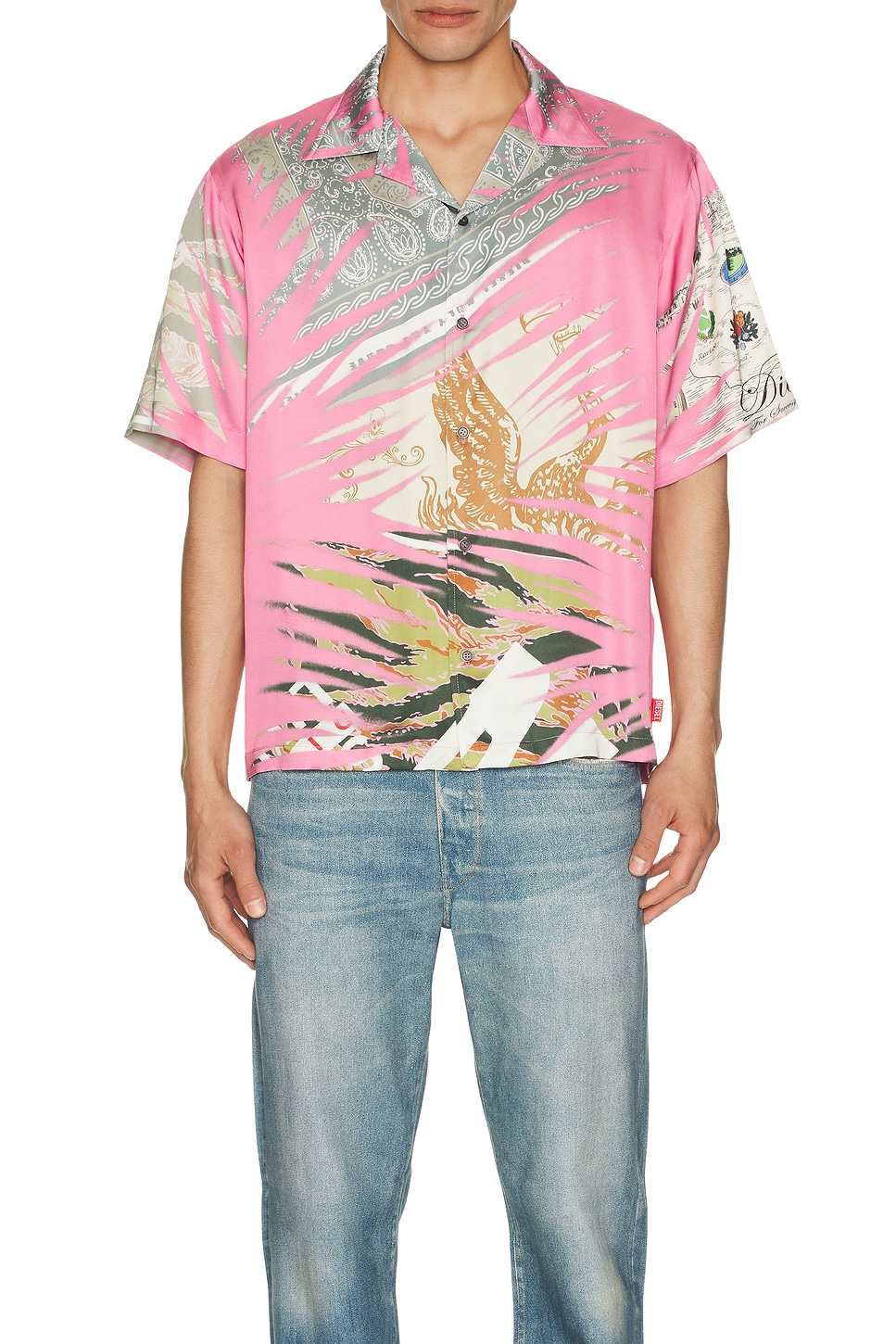 Image 1 of Diesel Printed Button Up Shirt in Pink