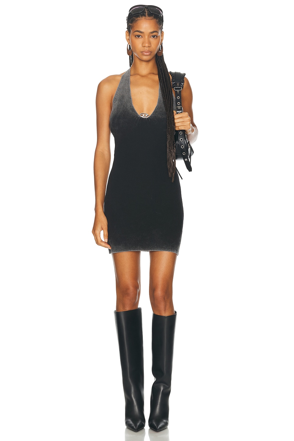 Shop Diesel Halter Mini Dress In Deep & Black