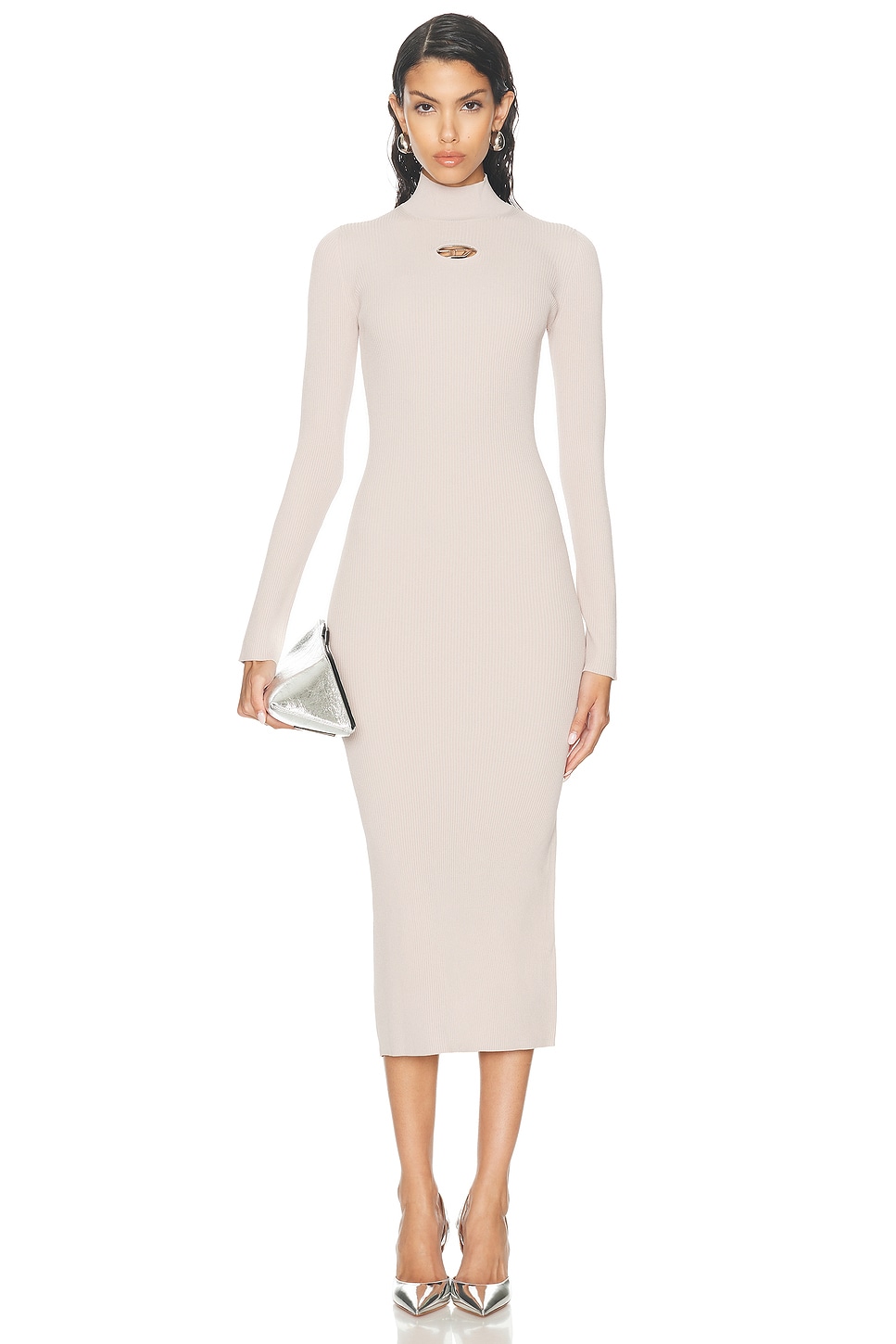 Image 1 of Diesel Mock Neck Midi Dress in Cream