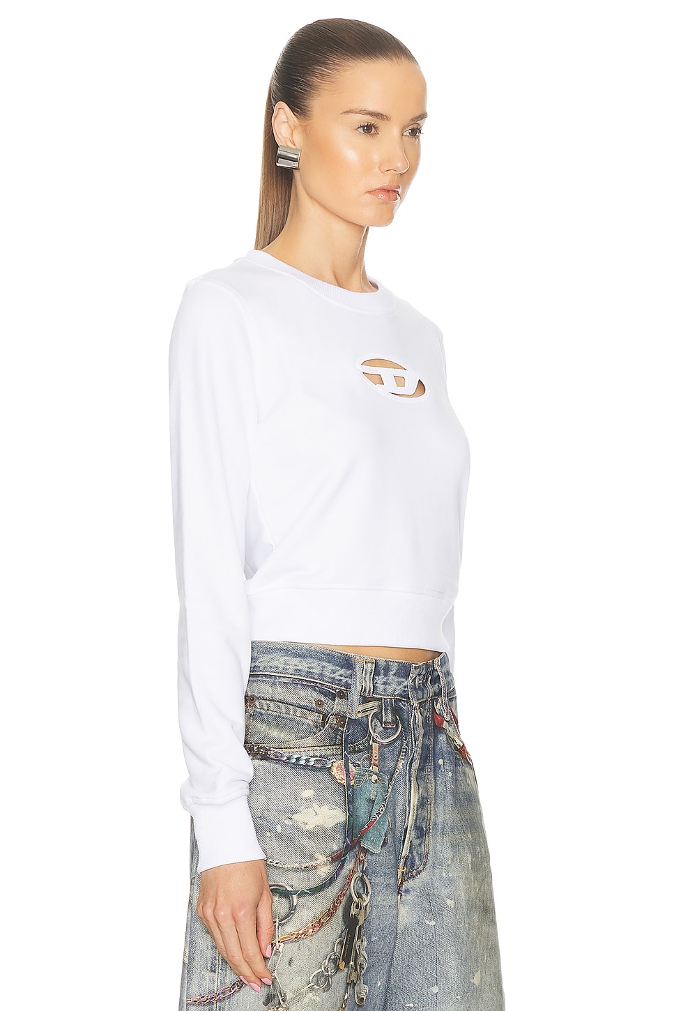 Shop Diesel Cropped Sweatshirt In White