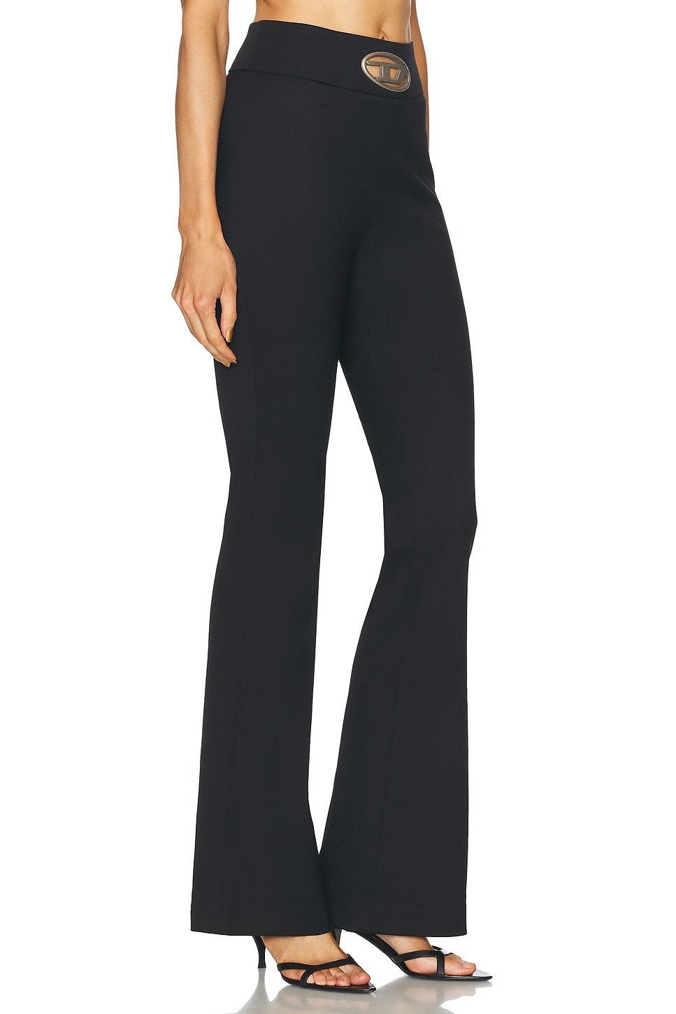Diesel 'p-erseus' Black Flared Pants With Oval D Logo Plaque On The Front In Wool Blend Woman In Black