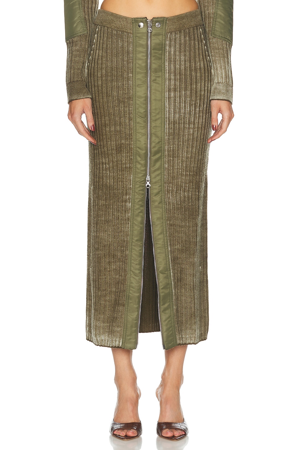 Shop Diesel Zip Front Maxi Skirt In Olive & Green