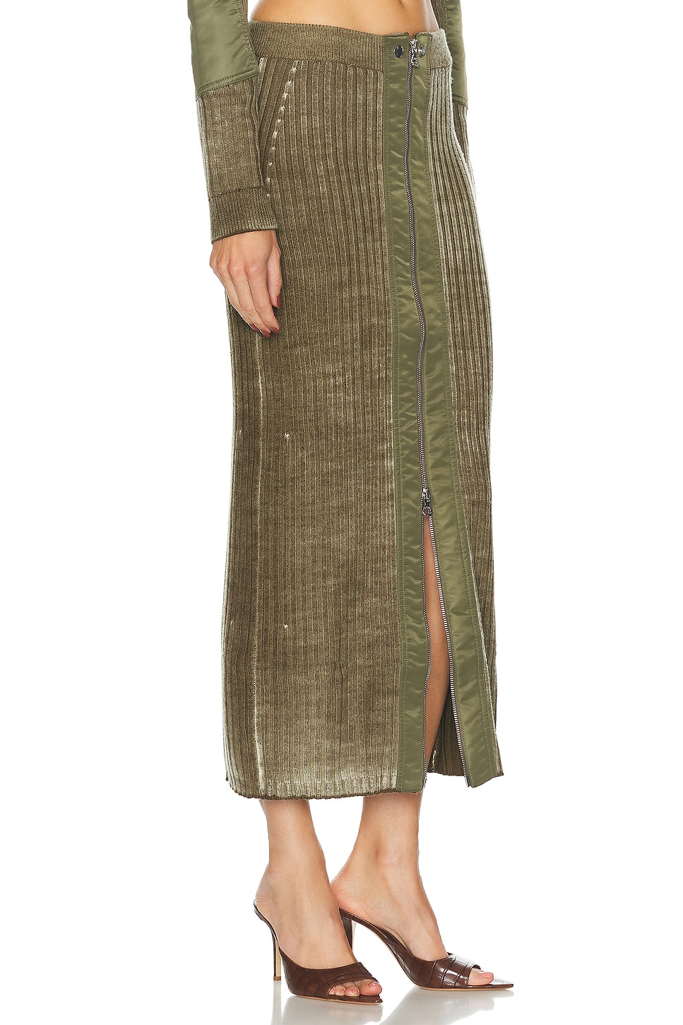 Shop Diesel Zip Front Maxi Skirt In Olive & Green