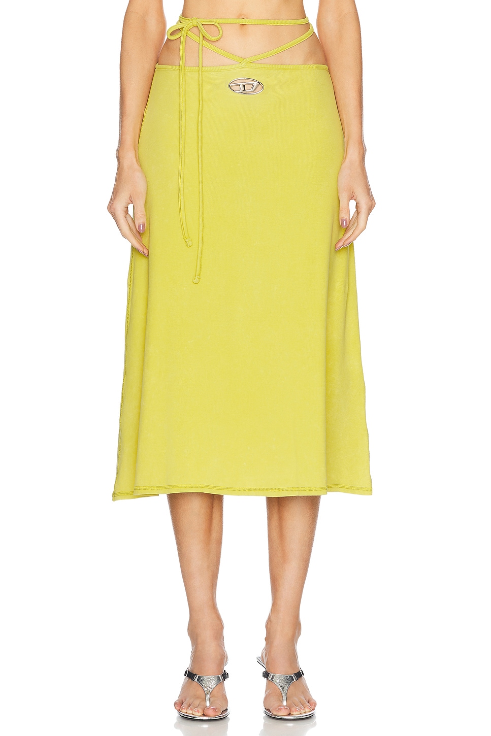 Tie Waist Midi Skirt in Yellow