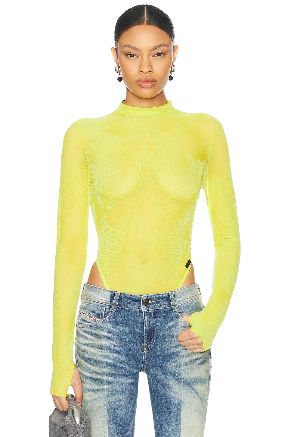 Shop Diesel X Savage Fenty By Rihanna Long Sleeve Bodysuit In Yellow