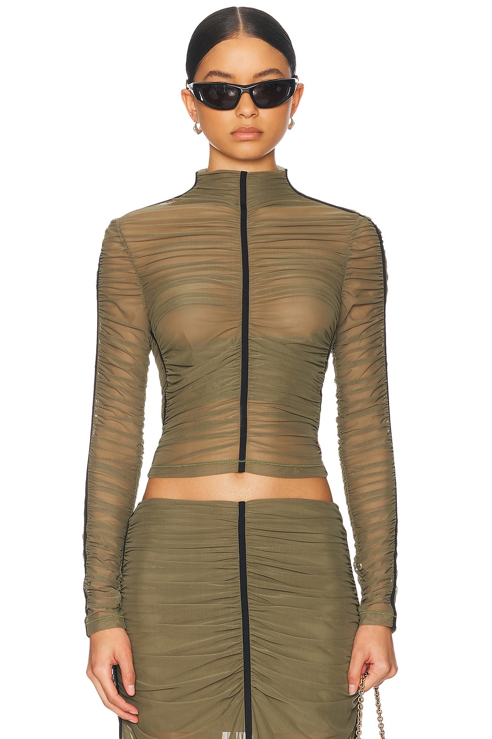 Image 1 of Diesel Long Sleeve Gathered Top in Green