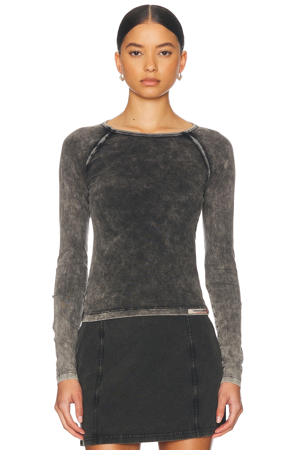Image 1 of Diesel Cropped Long Sleeve Top in Black