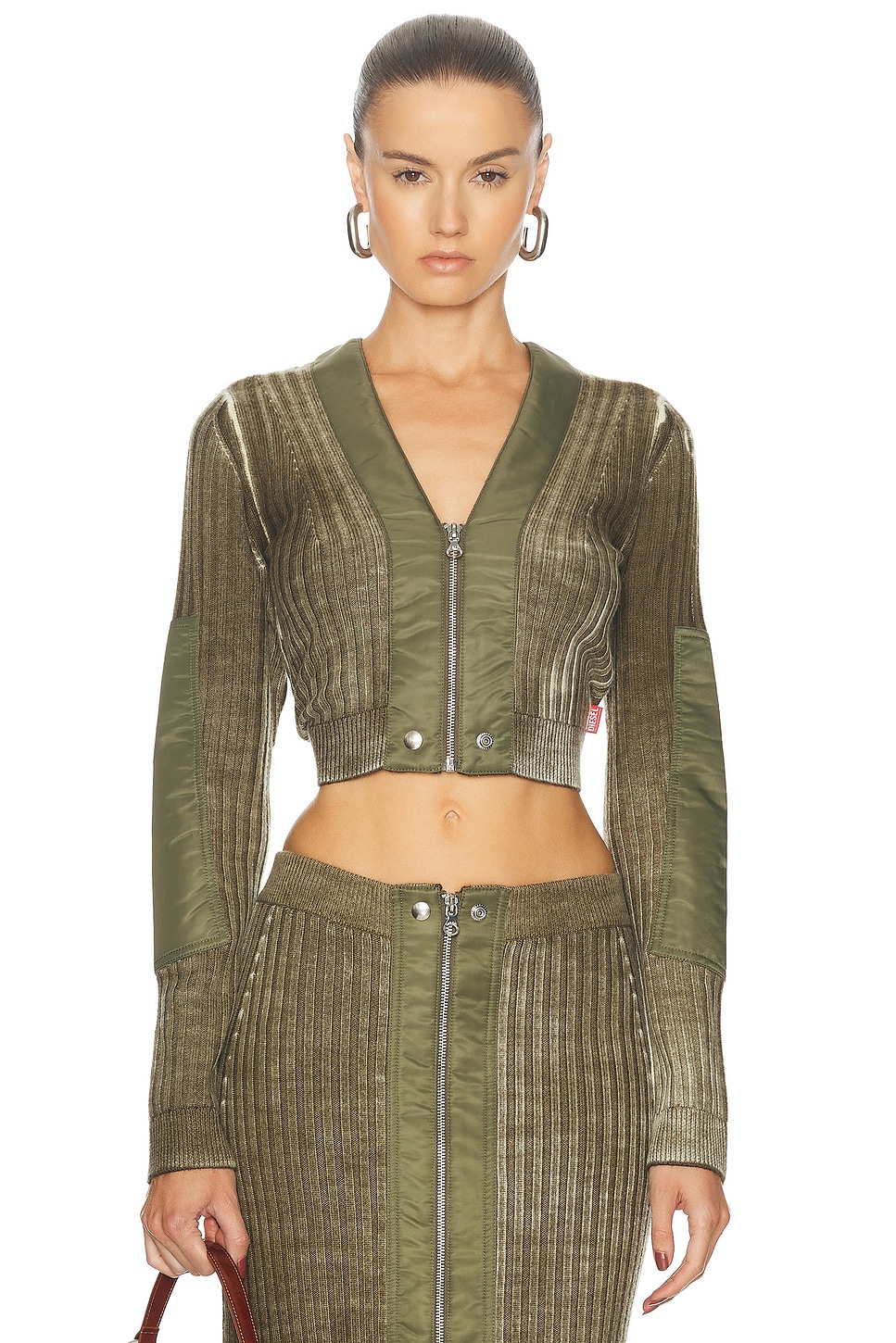 Image 1 of Diesel Zip Front Cropped Top in Olive & Green