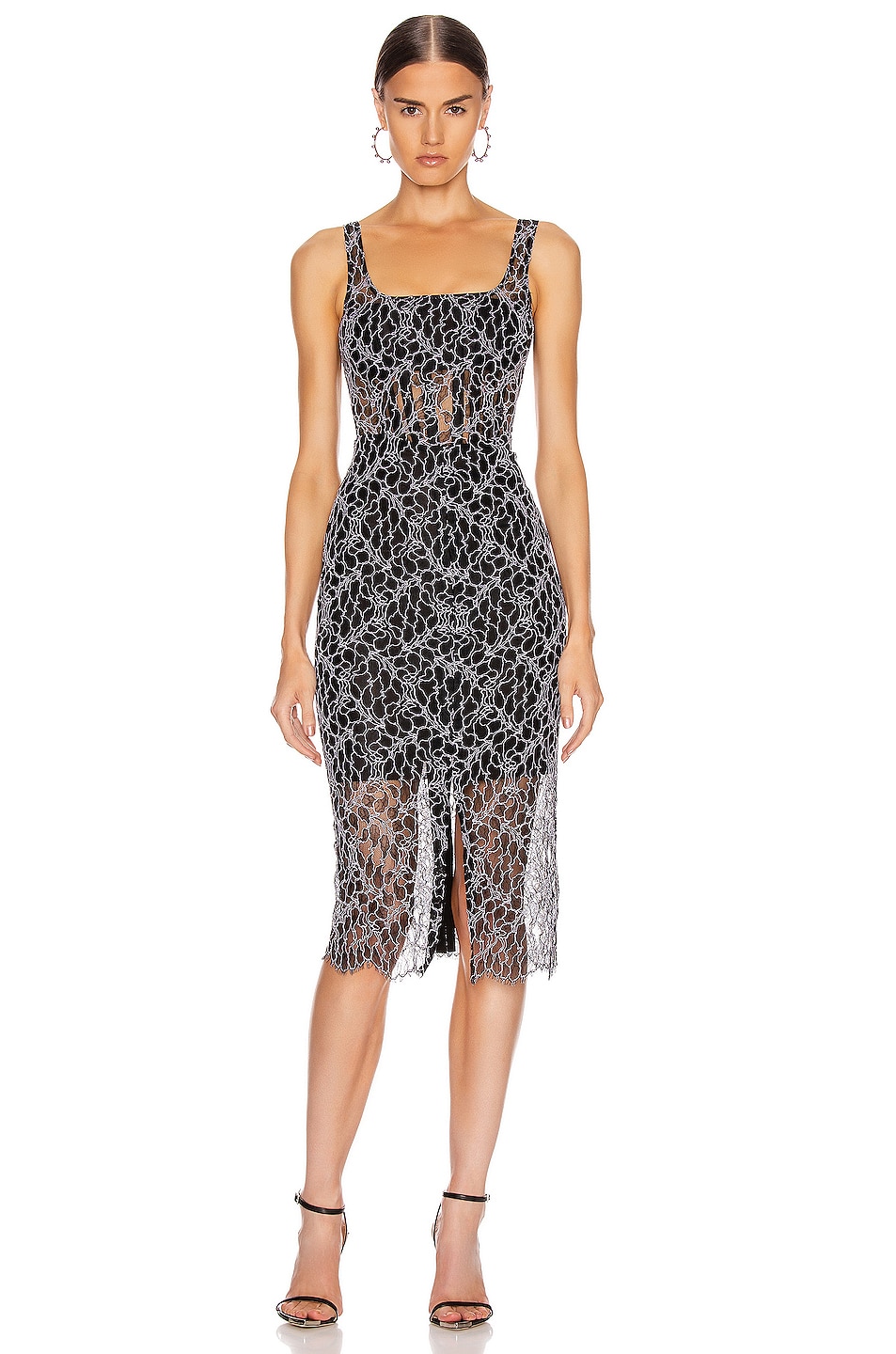 Image 1 of Dion Lee Vein Lace Corset Dress in Black & White