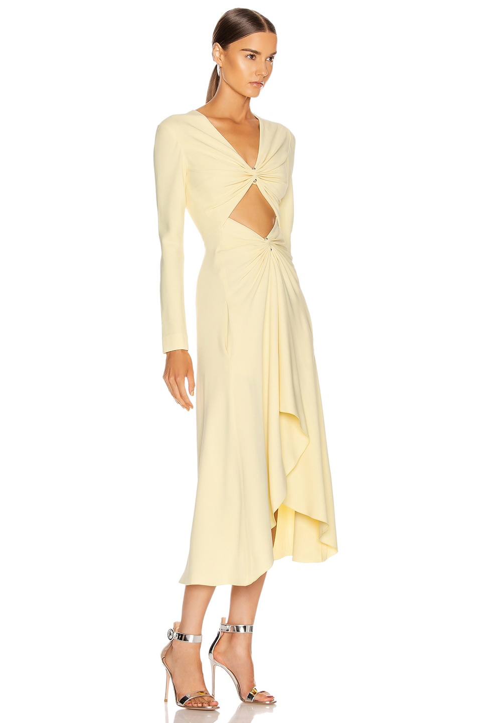 Dion Lee Pierced Drape Long Sleeve Dress in Lemon FWRD