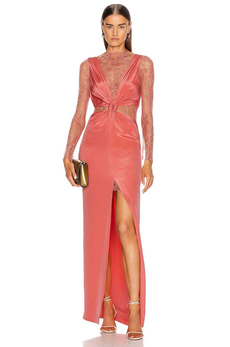 Image 1 of Dion Lee Marrow Lace Silk Knot Gown in Rose