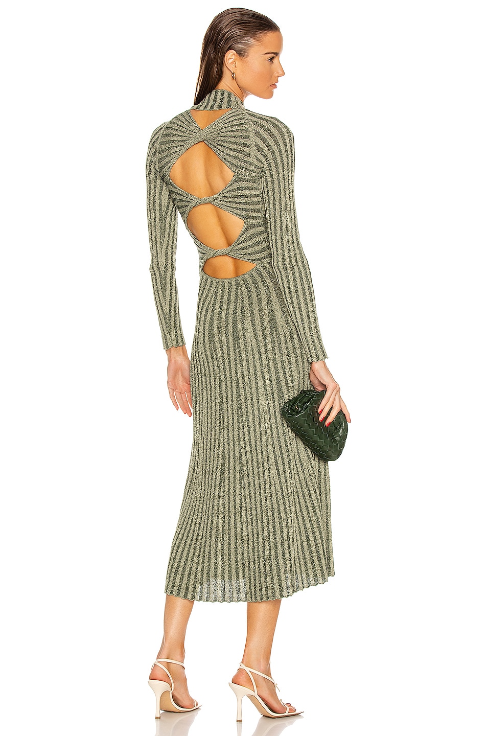 Image 1 of Dion Lee Natural Stripe Rib Long Sleeve Dress in Pistachio & Forest