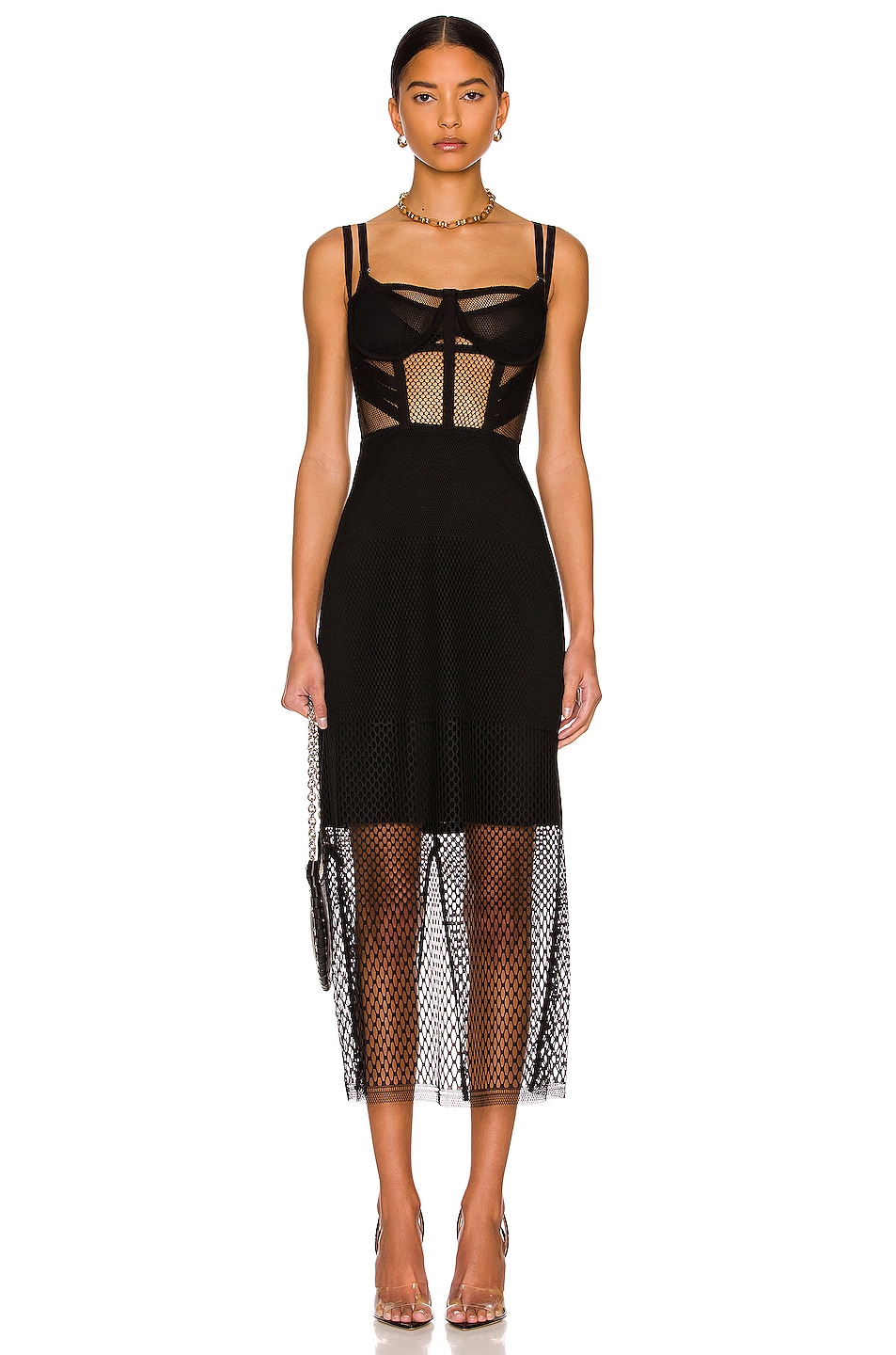 Image 1 of Dion Lee Net Lace Layered Dress in Black
