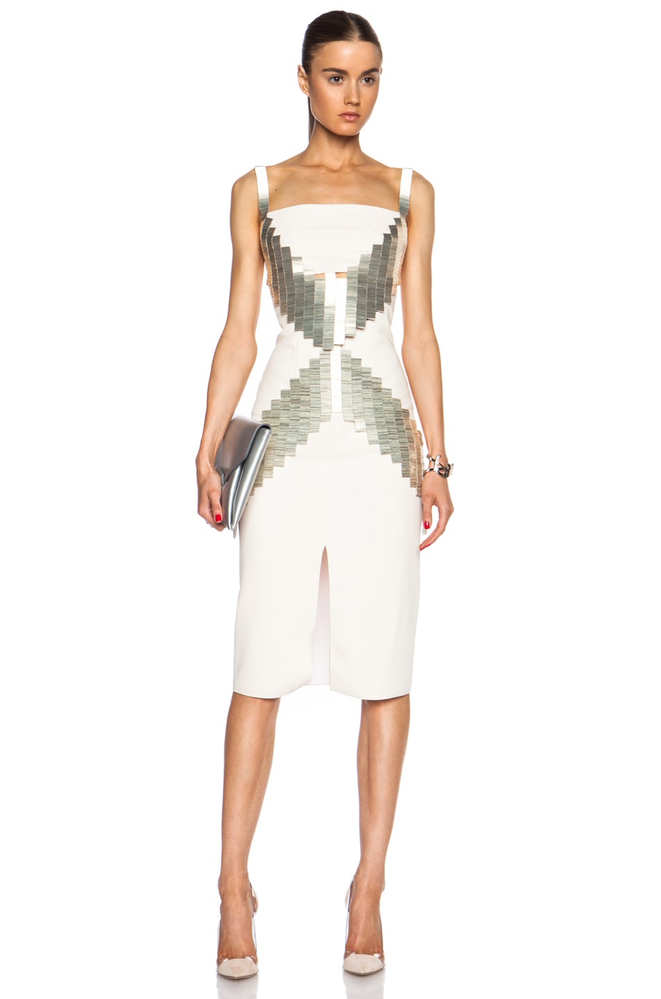 Image 1 of Dion Lee Suspended Bead Poly Dress in Wheat