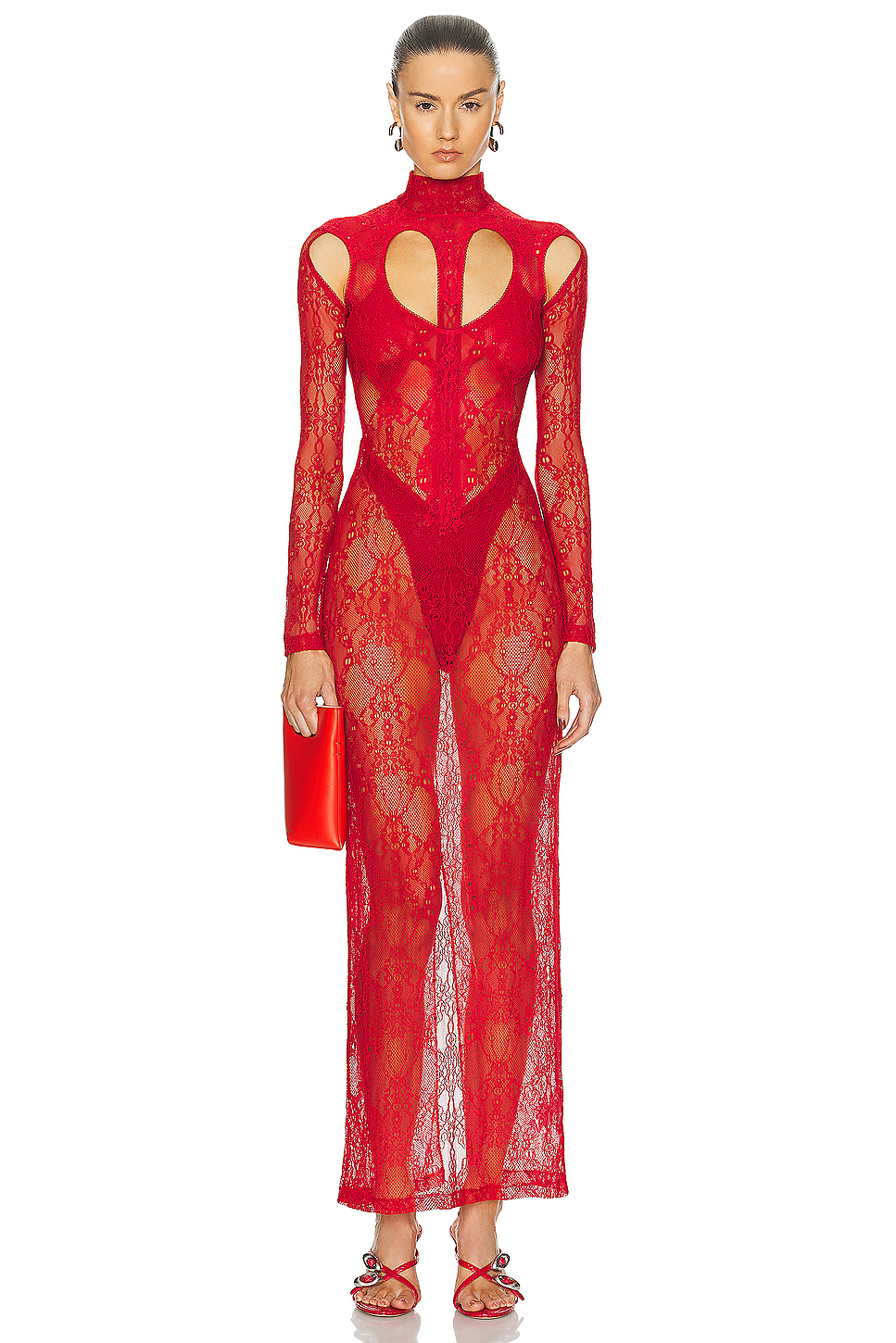 Image 1 of Dion Lee Heart Loop Lace Dress in Dark Red