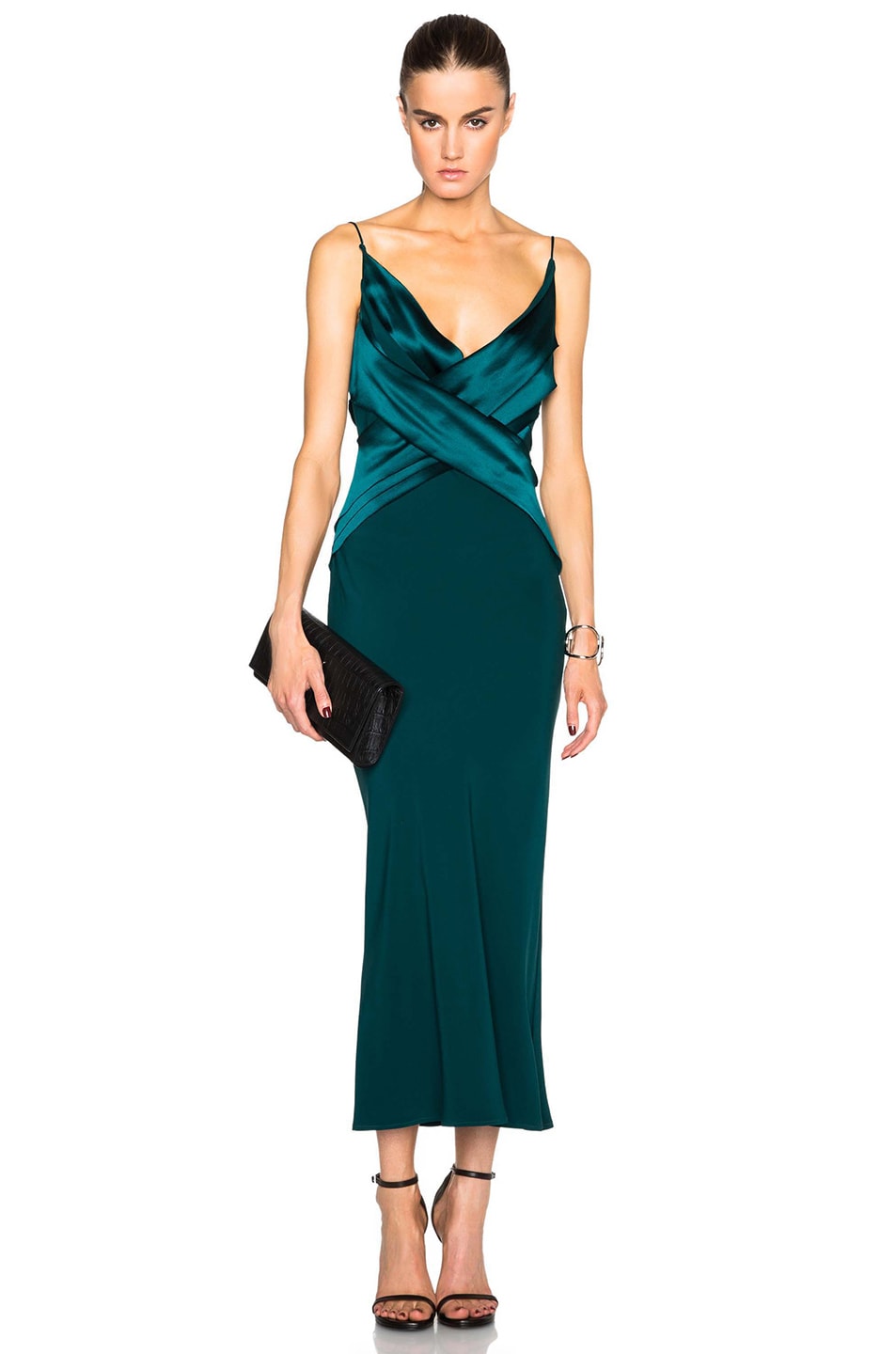 Image 1 of Dion Lee Silk Satin Bias Weave Dress in Emerald