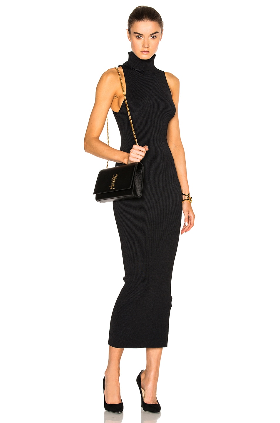 Image 1 of Dion Lee Evening Knit Shadow Rib Polo Dress in Ink & Black