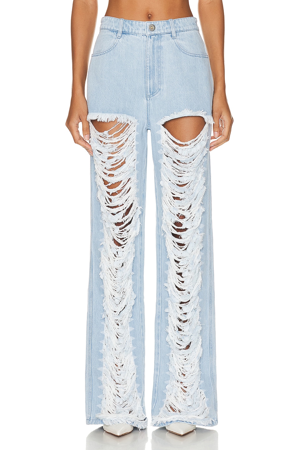 Image 1 of Dion Lee Classic Denim Frayed Pant in Cyan