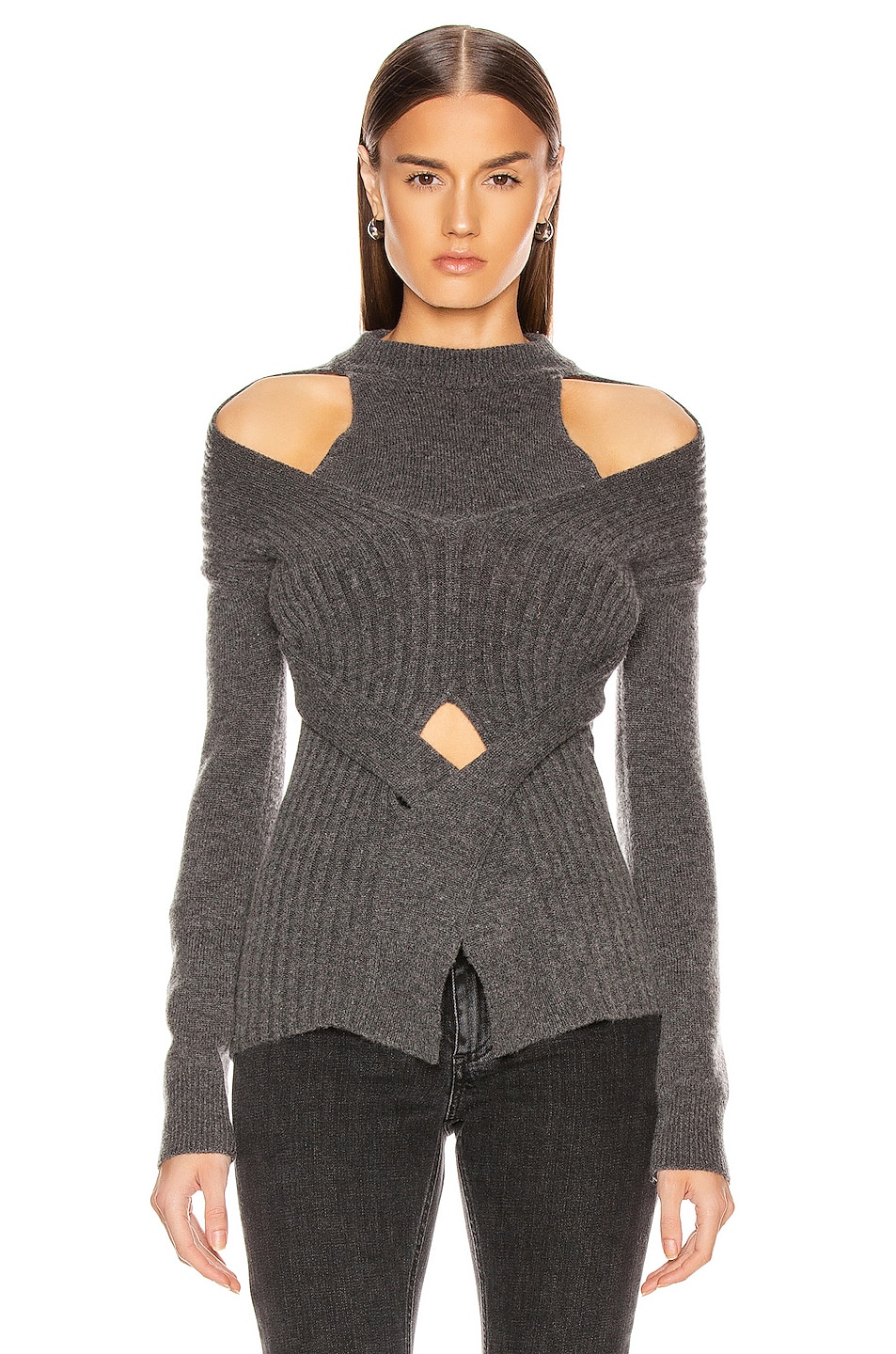Image 1 of Dion Lee Cashmere Cable Tie Sweater in Charcoal