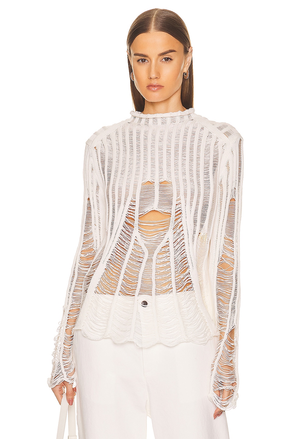 Image 1 of Dion Lee Distressed Float Sweater in Ivory