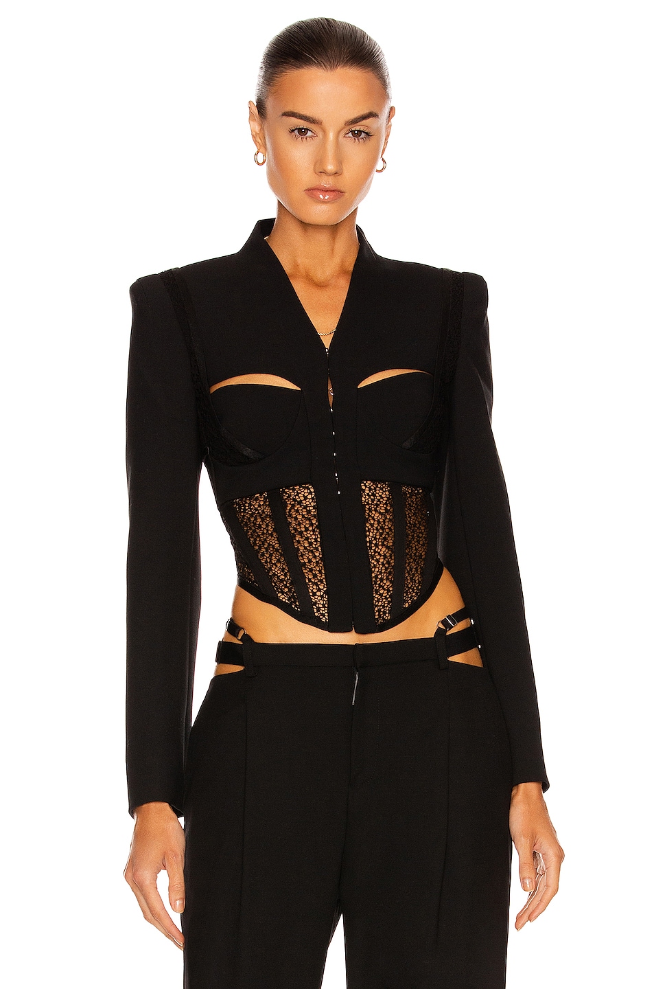 Image 1 of Dion Lee Suspended Lace Bustier Jacket in Black