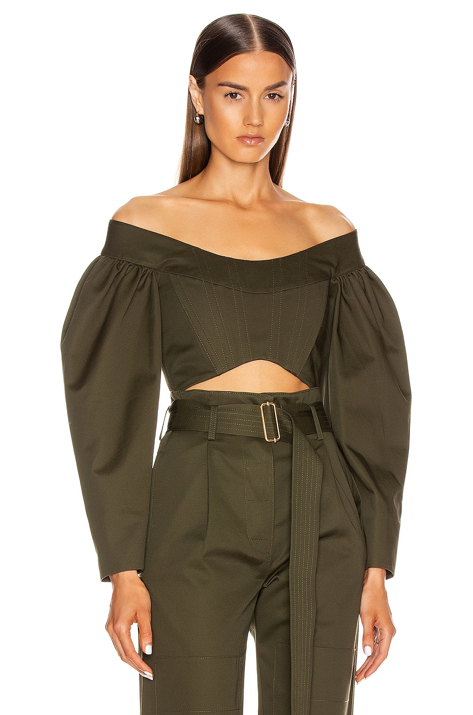 Image 1 of Dion Lee Convex Twill Bustier Top in Olive