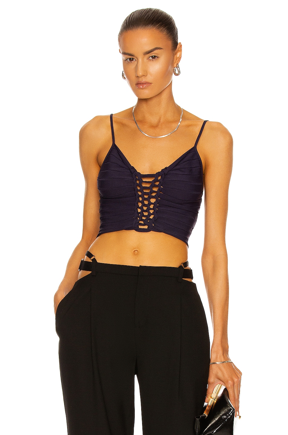 Image 1 of Dion Lee Central Braid Crop Cami in Sueded Navy