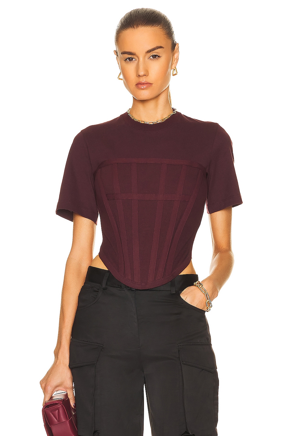 Image 1 of Dion Lee Jersey Rib Corset Tee in Oxblood