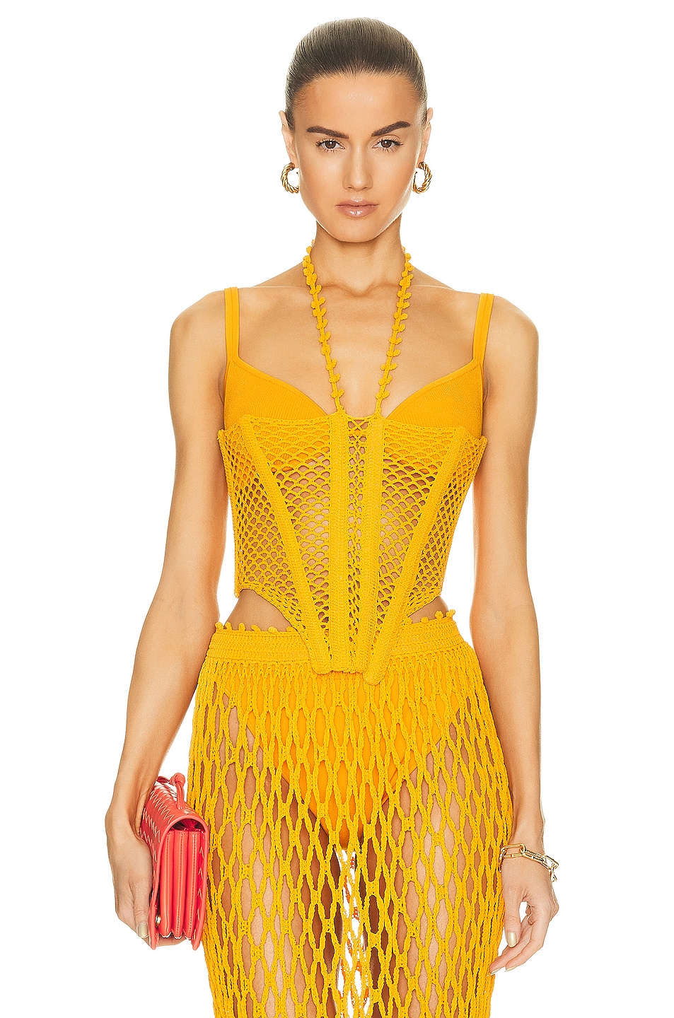 Image 1 of Dion Lee Coral Crochet Corset in Amber