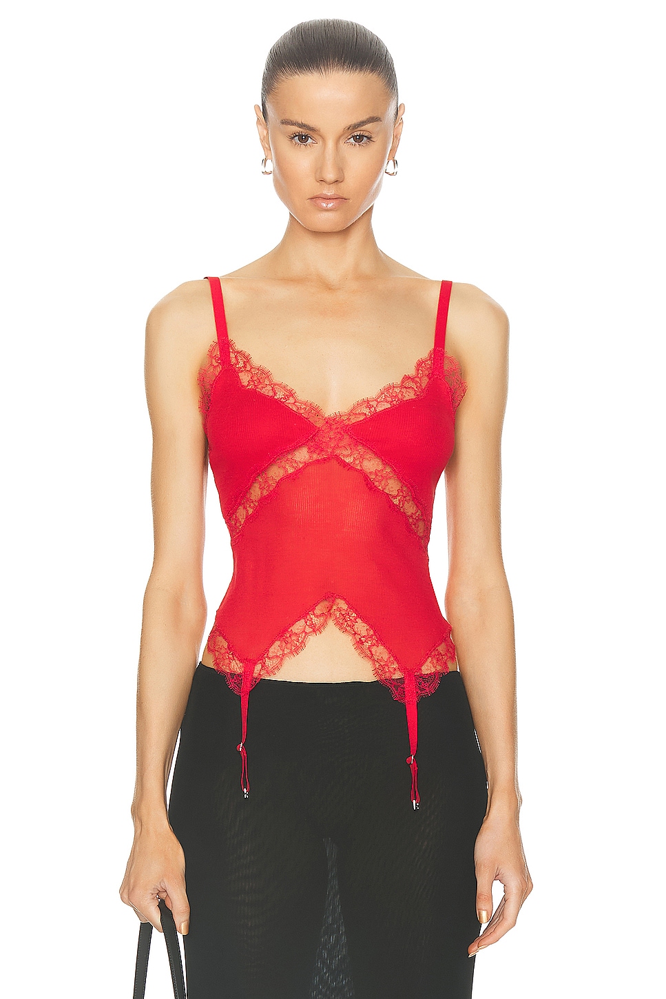 Image 1 of Dion Lee Lace Rib Garter Tank Top in Red