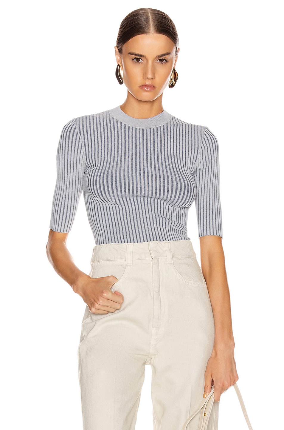 Image 1 of Dion Lee Stripe Rib Tee in Dove