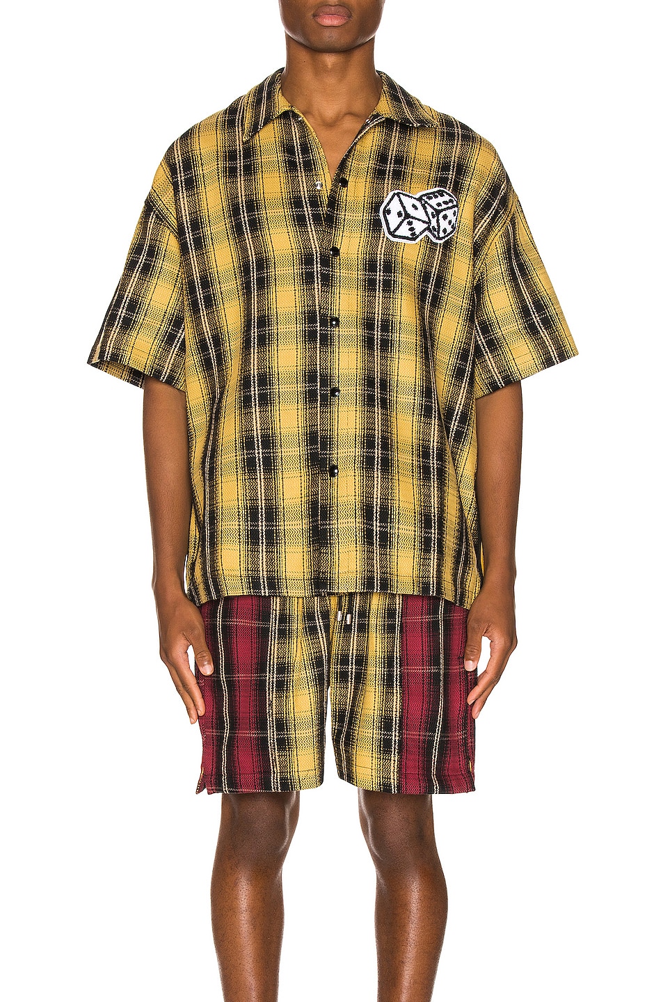 Image 1 of Just Don The Dealer Plaid Snap Shirt in Yellow