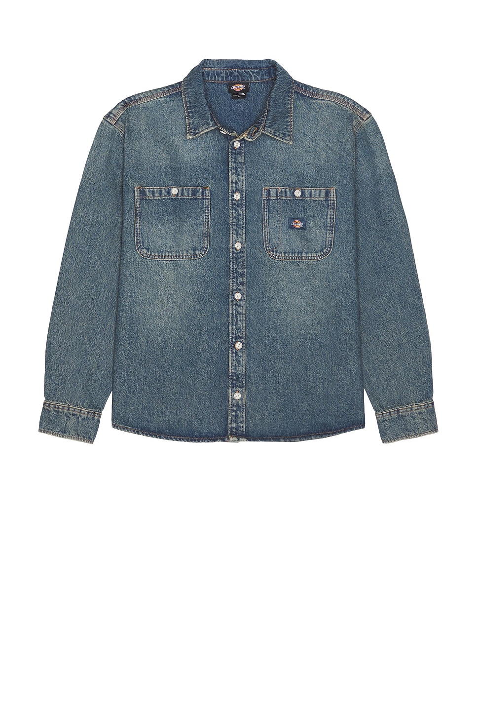 Image 1 of Dickies Mechanic Long Sleeve Denim Shirt in Khaki Tinted Blue
