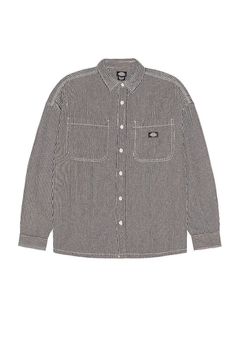Image 1 of Dickies Hickory Button Down Shirt in Ecru & Brown