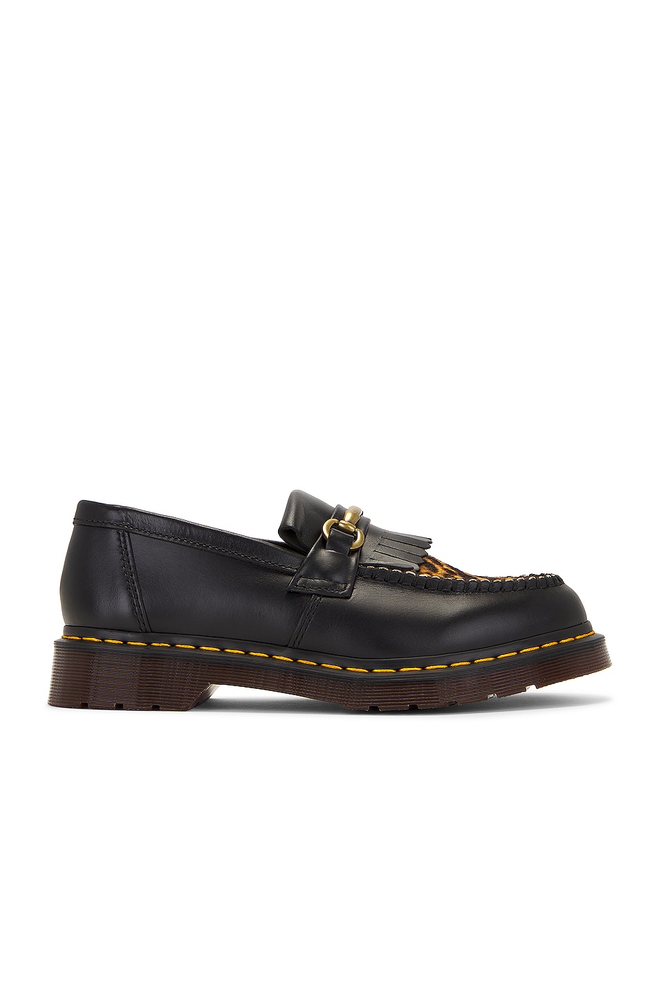 Image 1 of Dr. Martens Adrian Snaffle Cambridge Hair On Loafer in Black & Micro Leopard
