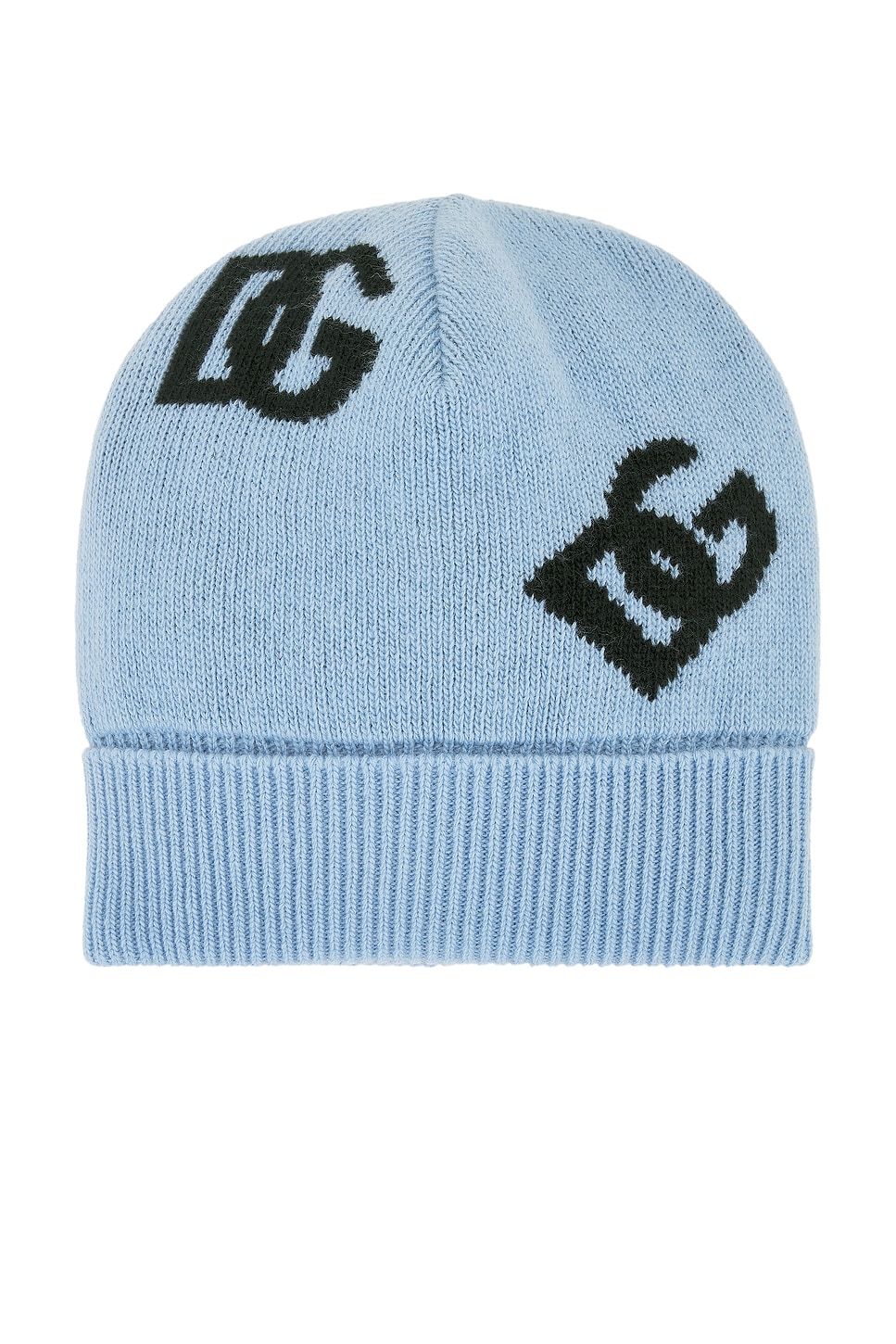 Dolce & Gabbana Dg Logo Jacquard Wool Beanie In Very Light Blue