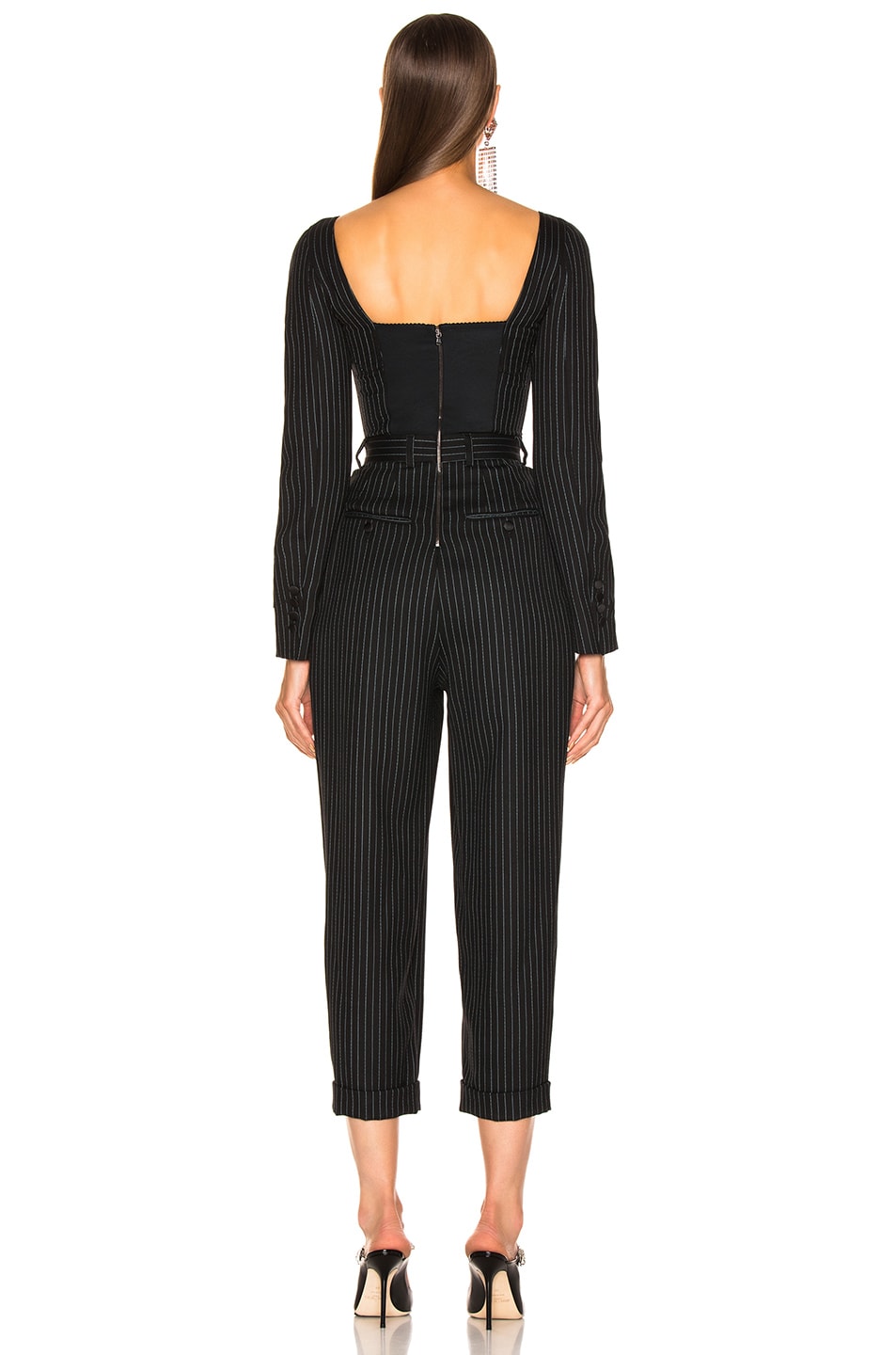 Dolce & Gabbana Long Sleeve Pinstriped Jumpsuit in Black | FWRD